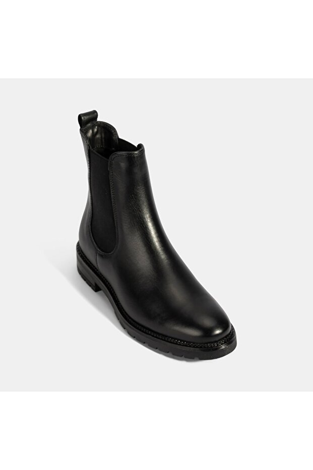 Kadın Siyah Kalın Topuklu Deri Bot - 5