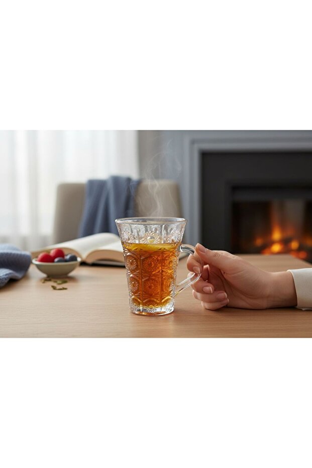 6 Pieces Modern Classic Design Cut Glass Hot Cold Drink Mug Cup 200 Ml.