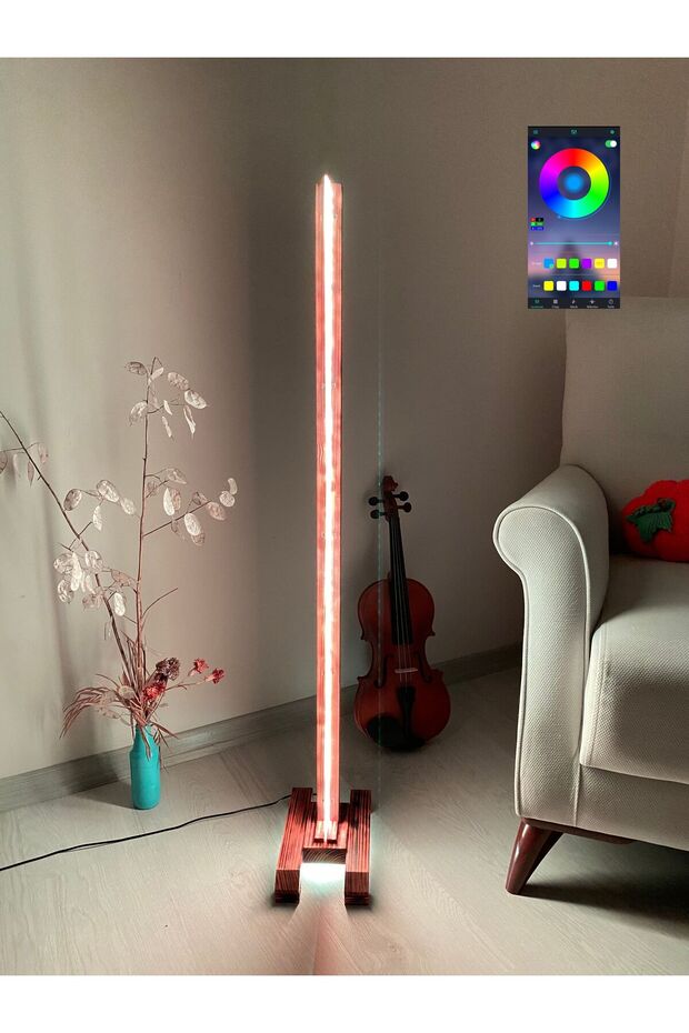 Bluetooth Kontrollü Akıllı LED Ahşap Lambader - 8