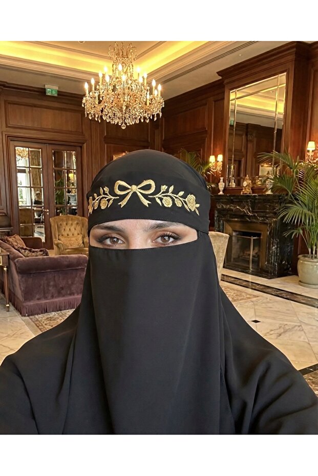 Embroidered Veil, Outer Veil, Hijab Veil, Front-Covering Veil