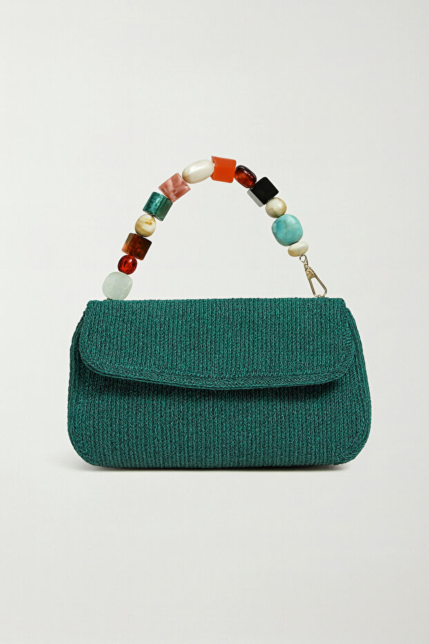 Çanta Yeşil Canvas El Örgüsü - 3