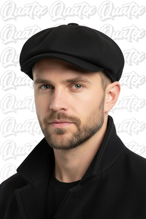Kaşe Cap British Model Peaky Blinders Black 100% Kaşe with Elastic Back