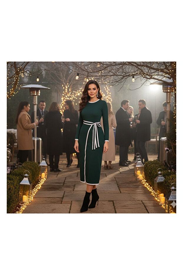 ETEĞİ BAĞLAMALI TRİKO ELBİSE - 2