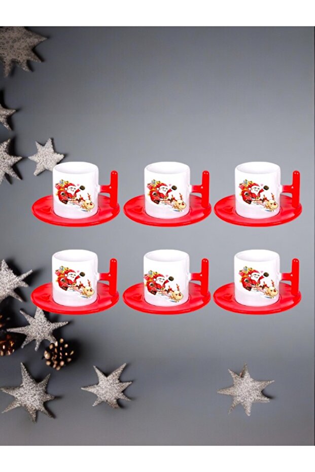 Red New Year's Visual Turkish Coffee Cup Set of 6