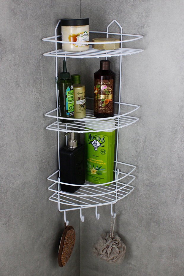 Economical Adhesive Triple Shampoo Holder with Stainless Steel Wire Rack Bathroom Corner Shelf Shower Corner Rack Organizer