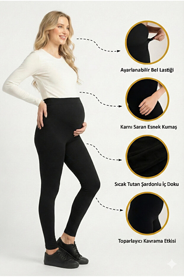 Thermal Hooded Warm Stretchy Waist Adjustable Winter Maternity Leggings