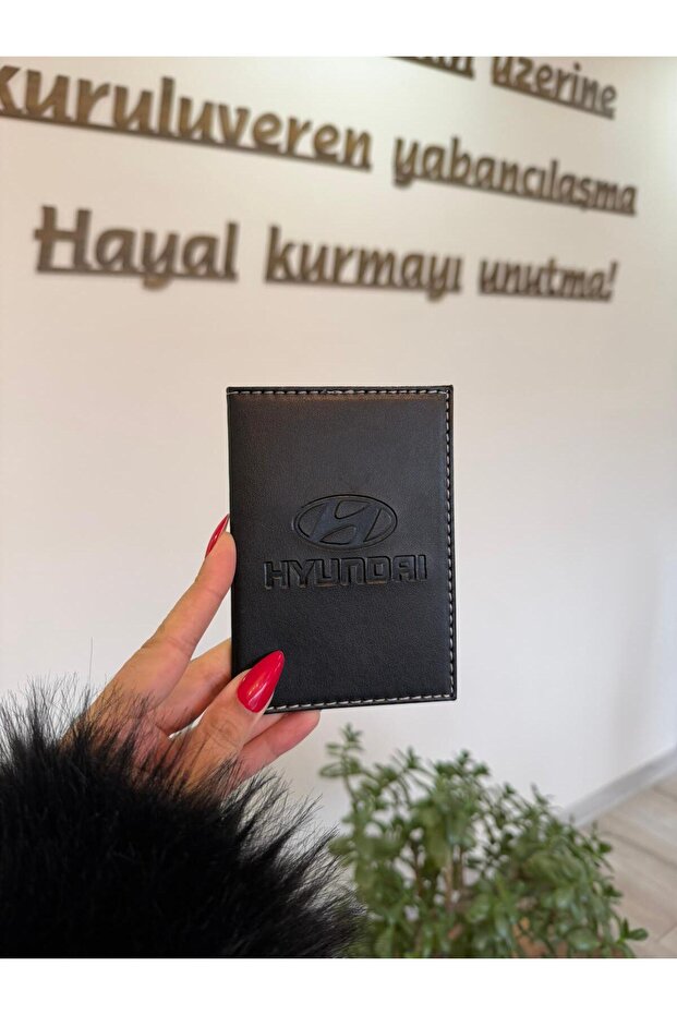 Hyundai Leather Stitched Car License Case Container Auto License Holder Car License Protector