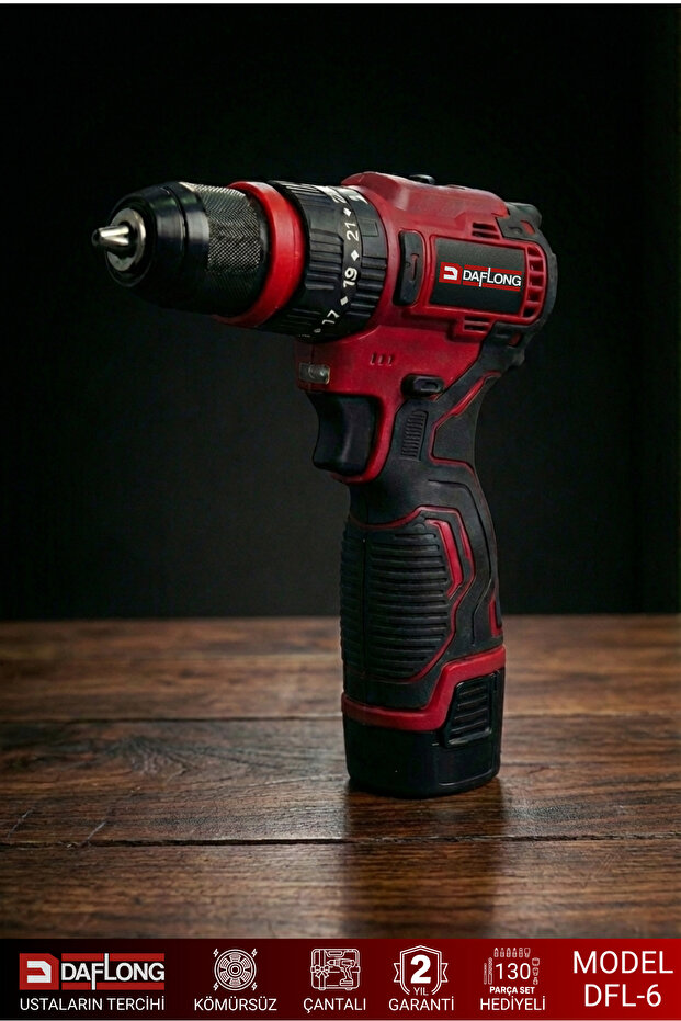 Daflong PRO KÖMÜRSÜZ 130 PARÇA ÇELİK MANDREN DARBELİ ARMUT BATARYA MATKAP+ÇELİK MANDREN HEDİYE DFL-6