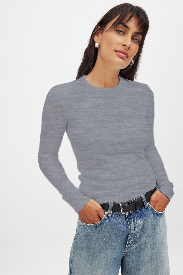 Women's grimelange long sleeve crew neck t-shirt blouse ribbed