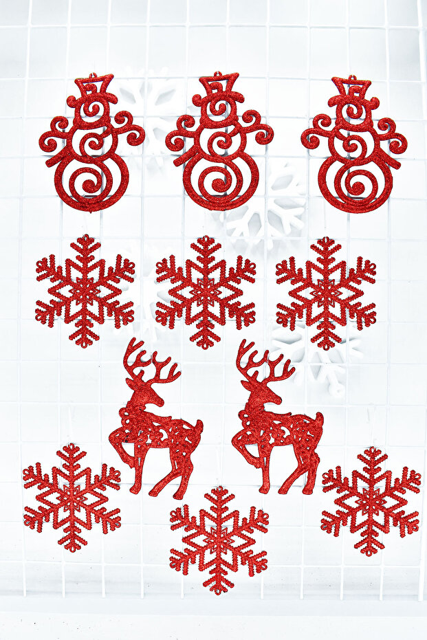 11 Pieces Glitter Ornament Red Christmas Pine Tree Ornament 13 Cm