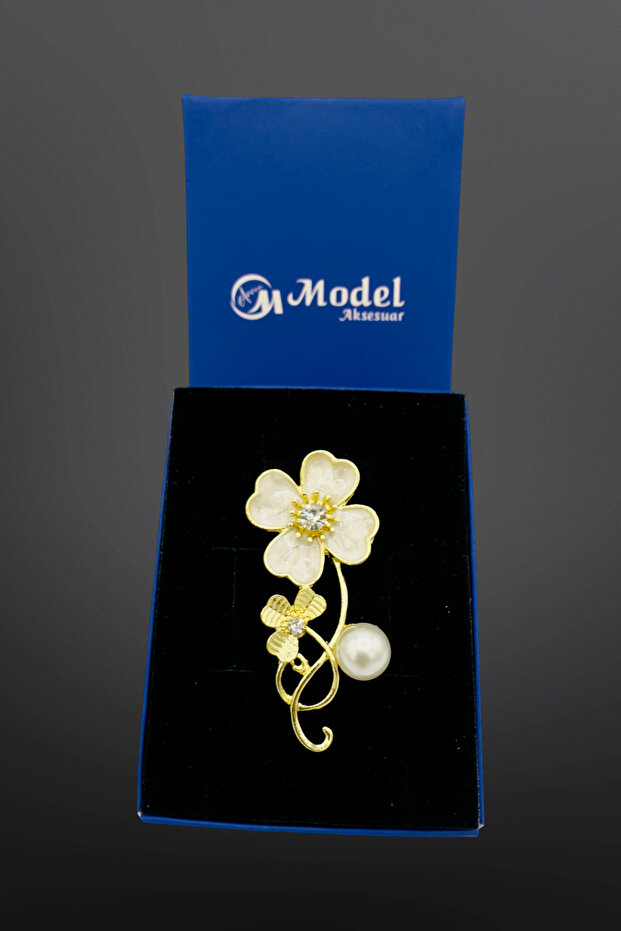 Sedefli Çiçek İşlemeli Broş - 3