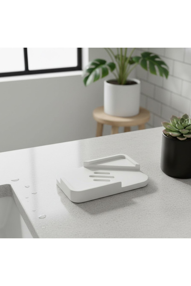 حامل صابون مستطيل أبيض مثقب - 5