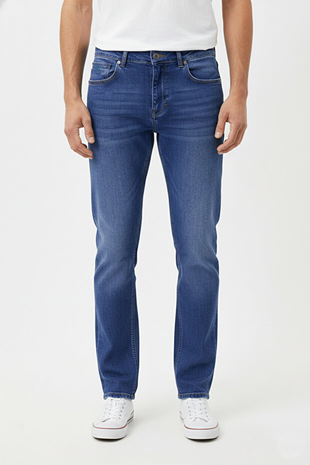 Men's Navy Blue Nail Sanded Regular Fit Straight Jeans 2407080