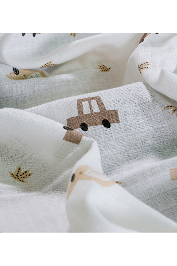 غطاء وبطانية من الموسلين بنقشة سيارة - 2