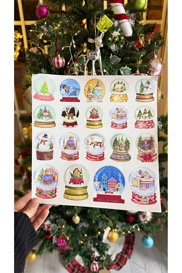 New Year's Snow Globe Set - New Year Themed Opaque Sticker - (2 Set / 38 Stickers)