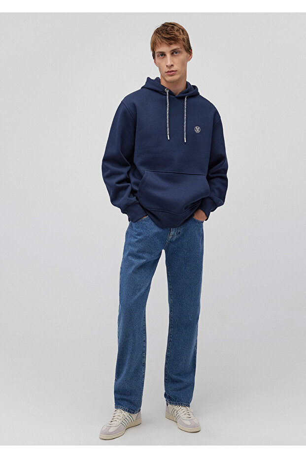 Logo Embroidered Hooded Navy Blue Sweatshirt 065809 -70497