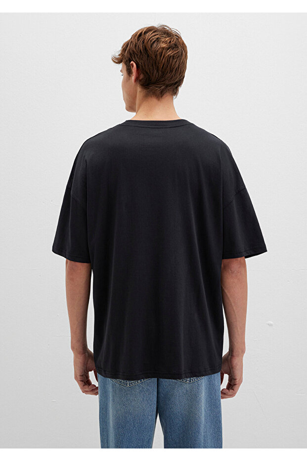 Organik Pamuk Siyah Oversize Tişört Oversize / Geniş Kesim 066902-900 - 4