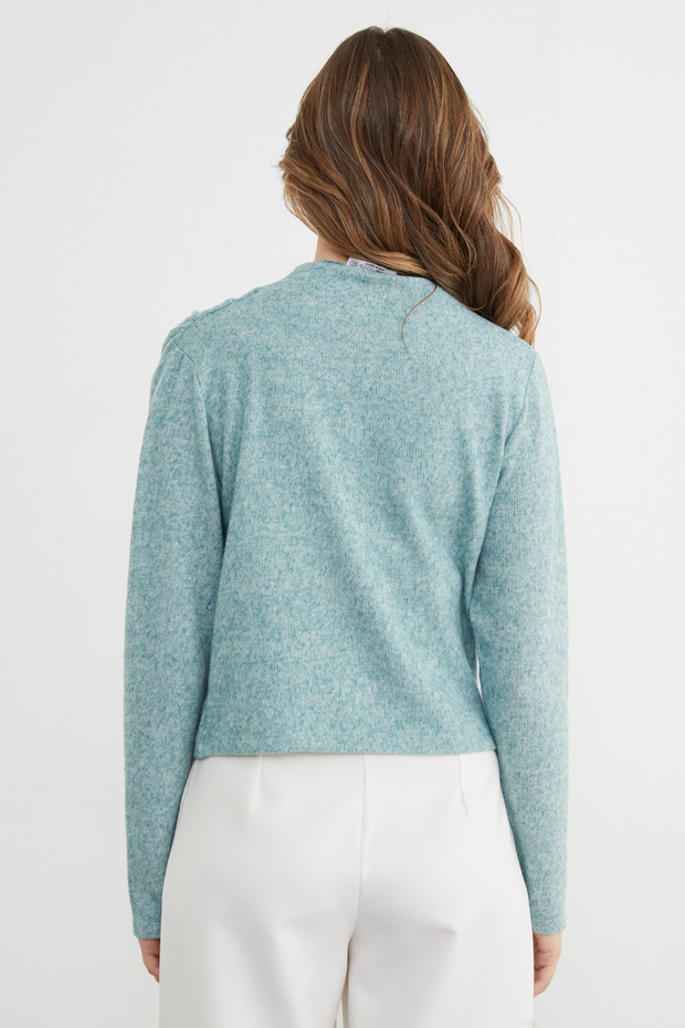 Yanı Drapeli Dik Yaka Triko Bluz - 7