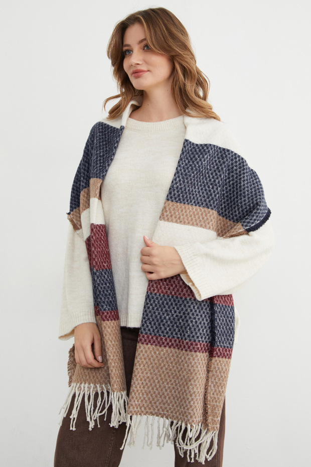 ألوان متباينة شال منقوش على شكل قرص العسل - 2