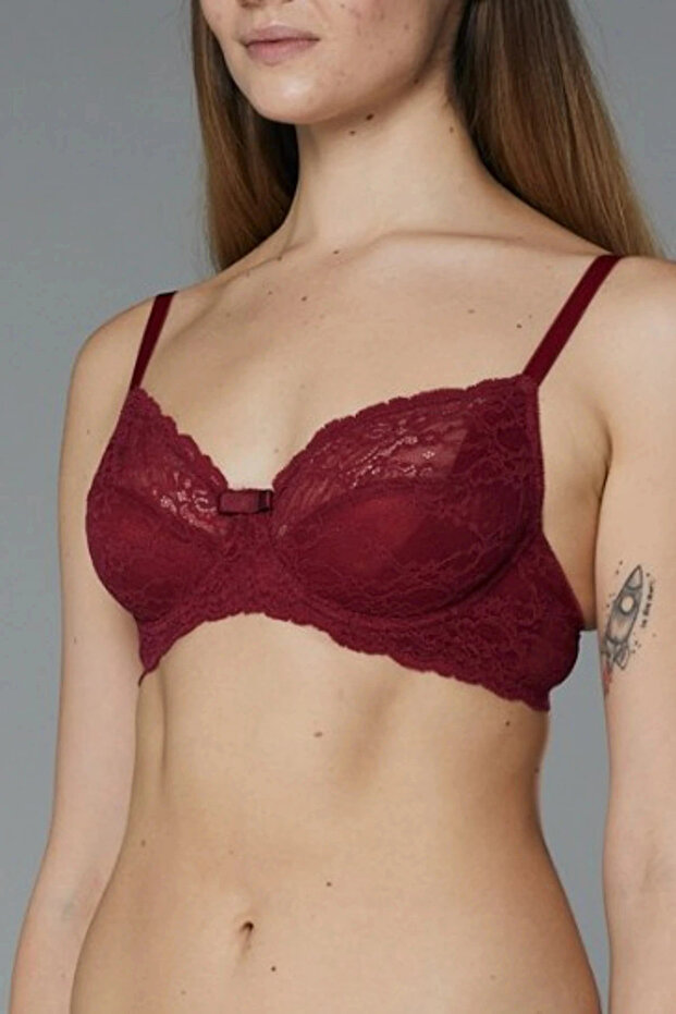 Women's Burgundy Lace Hollow Gathering Bra