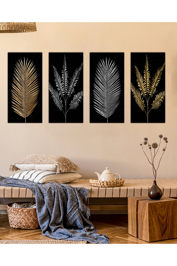 طاولة MDF مكونة من 4 قطع بنمط أوراق الذهب والفضة - 2