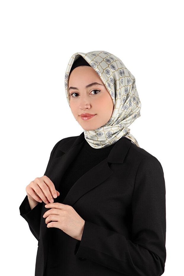 Taş Monogram İpek Eşarp - 1