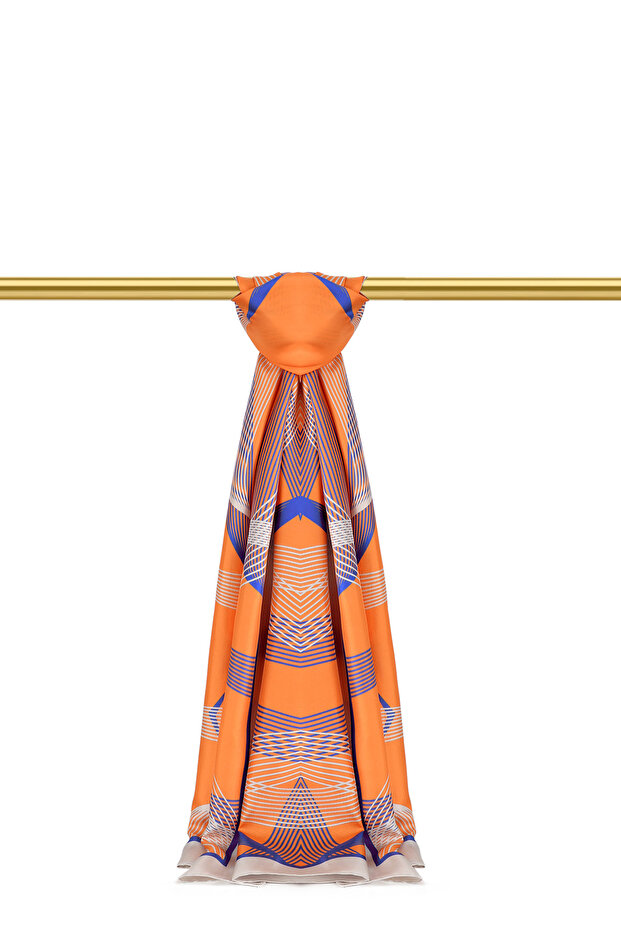 Orange Mobile Pattern Twill Silk Shawl - 1