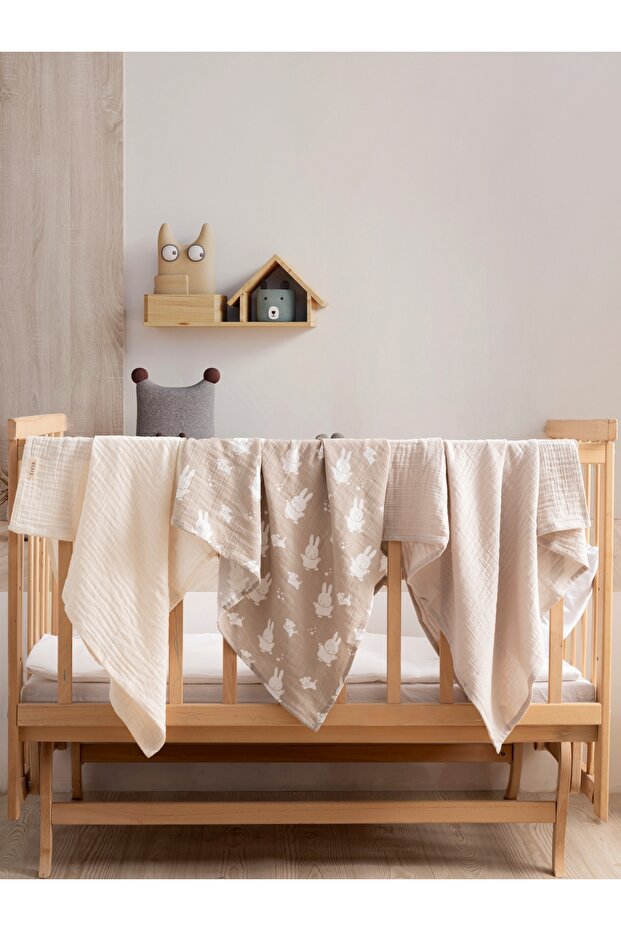 Muslin Cover & Blanket 3-Piece Set 100% Cotton Oeko-Tex Certified 80x70 Cm