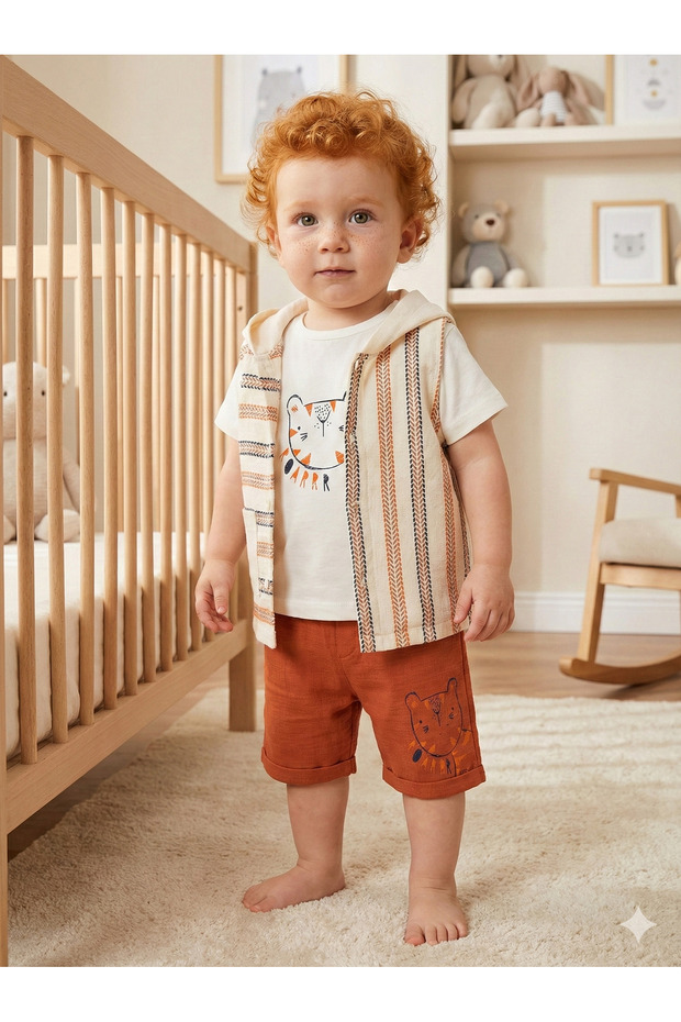Baby Boy Striped T-Shirt, Shorts and Vest 3-Piece Set (9-12-18-24 Months)
