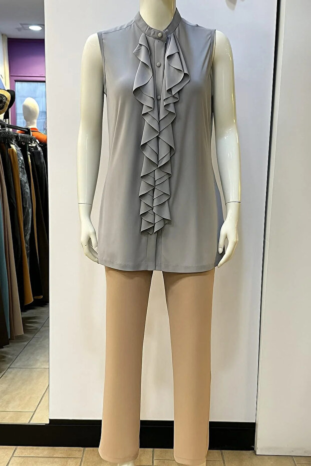 ÖN YAKA FULARLI GÖMLEK BLUZ - 3