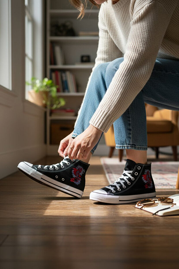 Black Fishback Printed Convers Unisex Canvas Sneaker Shoes