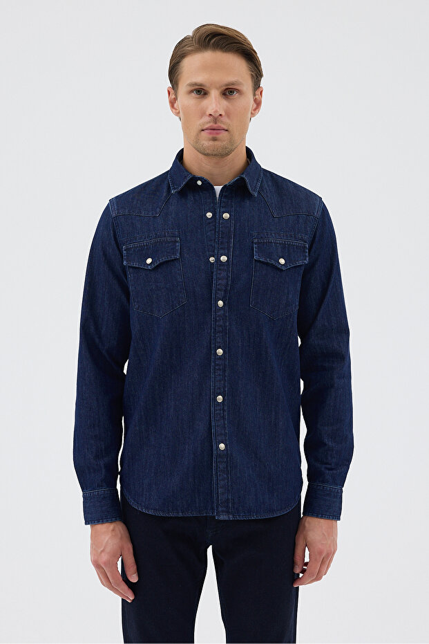 Çift Cepli Kot Gömlek - 1