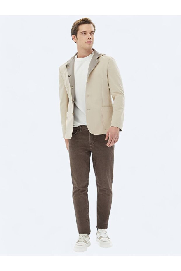 Bej Regular Fit Kapüşonlu Casual Örme Mont - 5
