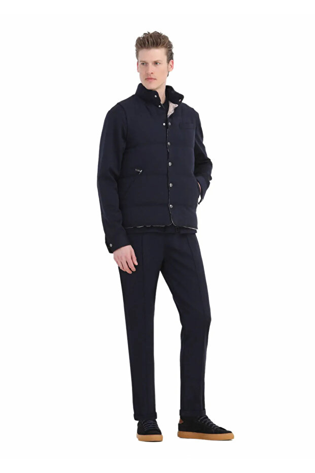 Lacivert Regular Fit Dik Yaka Casual Örme Spor Yelek - 3