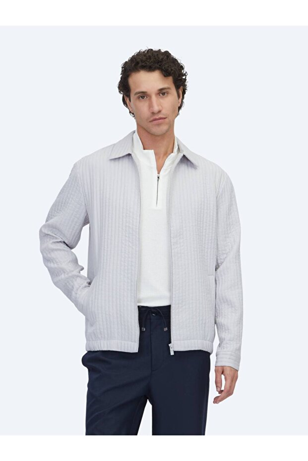 Gri Regular Fit Dokuma Overshırt - 2