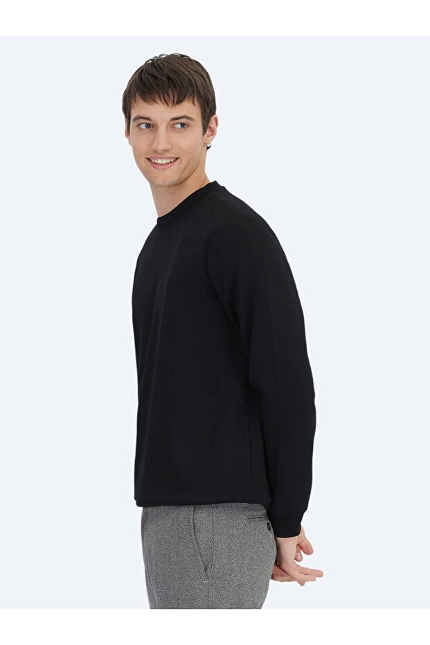 Siyah Bisiklet Yaka Sweatshırt - 3