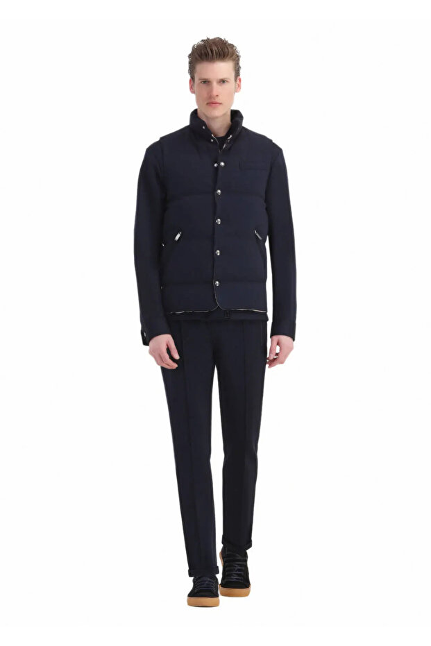 Lacivert Regular Fit Dik Yaka Casual Örme Spor Yelek - 2