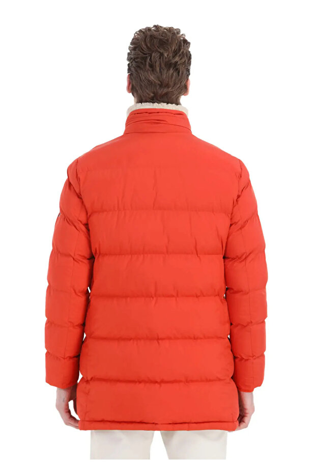 Turuncu Regular Fit Gömlek Yaka Casual Dokuma Kaban - 6