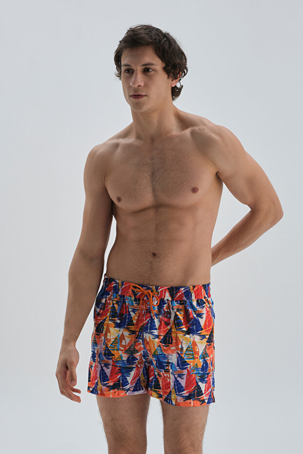 Orange Micro Short Sailing Patterned Swim Shorts