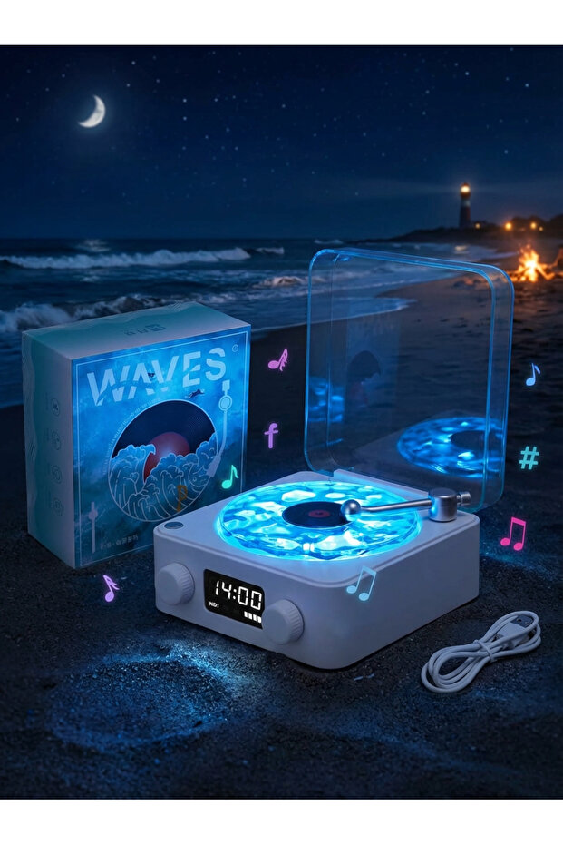 Kensa Waves Nostalji Plak Çalar Bluetooth Subwoofer 3D Ses Dalgası Retro Müzik Plak Çalar