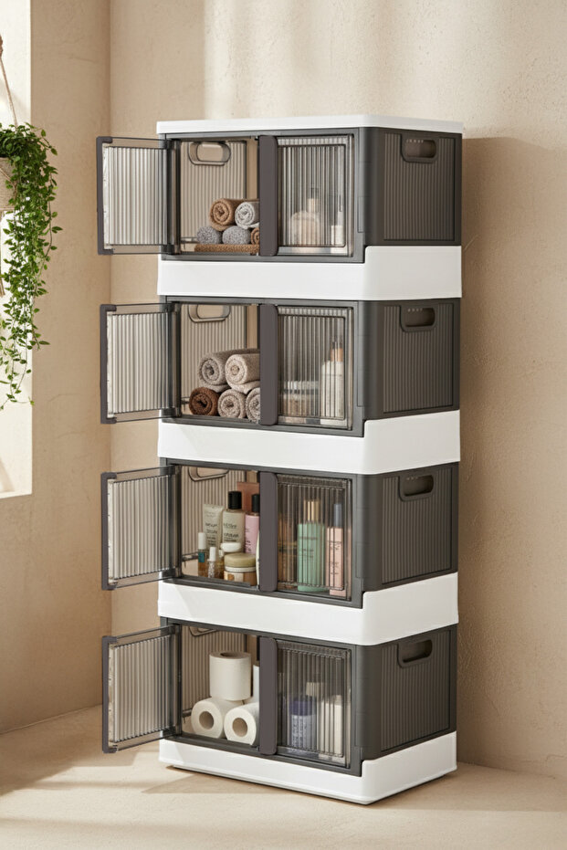 Multi-Purpose Stackable Folding 4-Piece Anthracite Organizer Cabinet Set - 3
