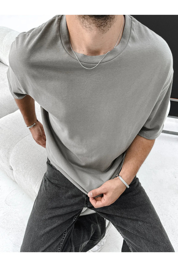 Šedé oversize Basic tričko - 4