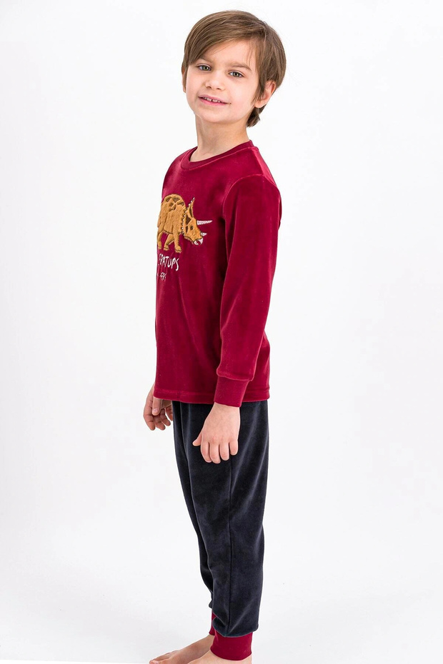 طقم بدلة رياضية مخملية للأولاد من Rolypoly Triceratops Dino Claret Red