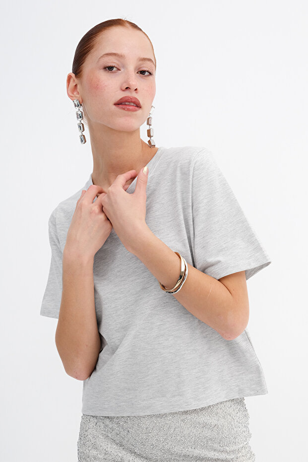 Bisiklet Yaka Basic T-shirt P1002-E8 - 1