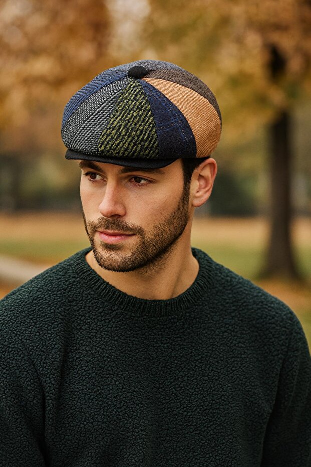 قبعة رجالية منقوشة بنمط مرقع – قبعة مسطحة بريطانية عتيقة الطراز - 6