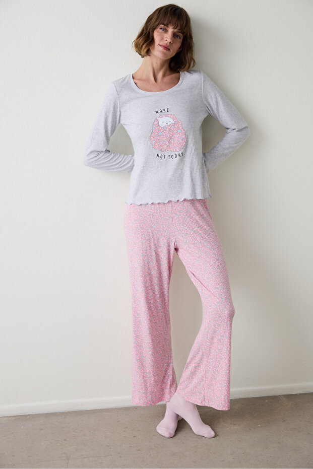 Açık Pembe Not Today Çiçekli Pijama Altı - 4