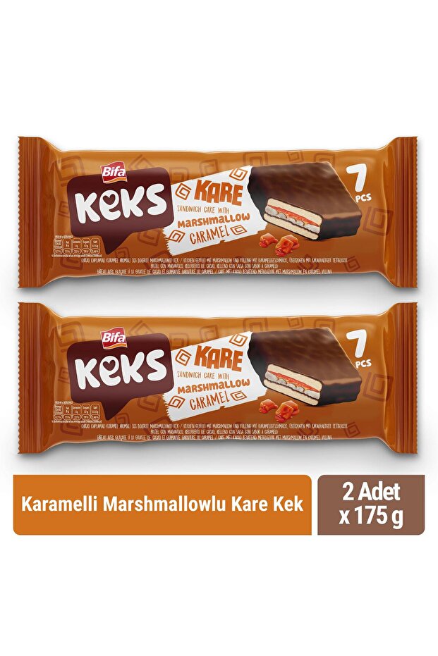 BİFA KEKS Kare Karamelli Marshmallowlu Sandviç Kek175 gr x 2 Adet