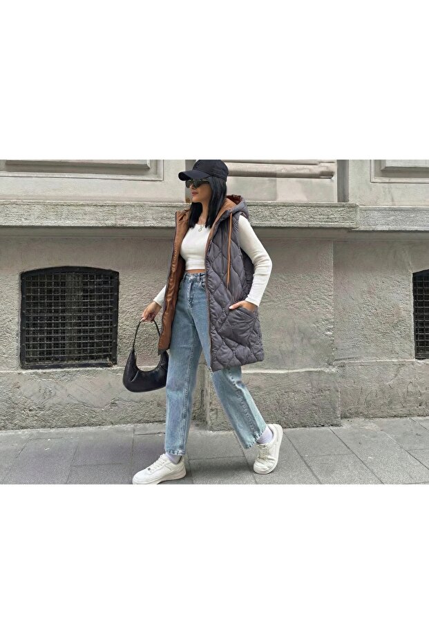 Kapşonlu Kapitone Yelek - 1