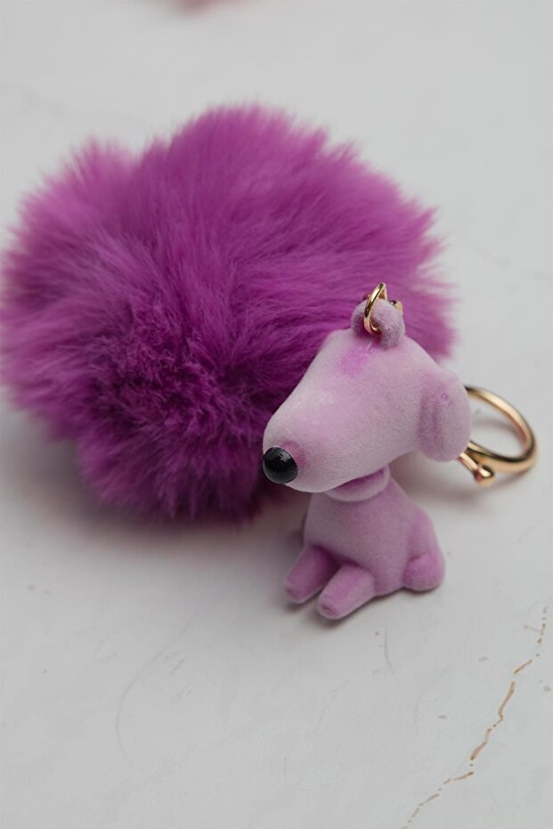 سلسلة مفاتيح إكسسوار حقيبة سنوبي من القطيفة باللون الأرجواني - 3