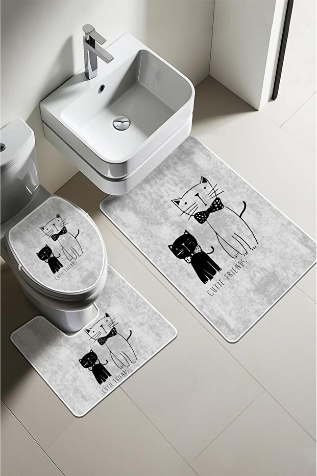 Modern Patterned Digital Printing 3-Piece Bathroom Mat Set Washable Non-Slip Base Toilet Set Klz00